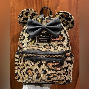 Disney Parks Animal Kingdom Mickey Leopard Sequin Mini Loungefly Backpack NEW